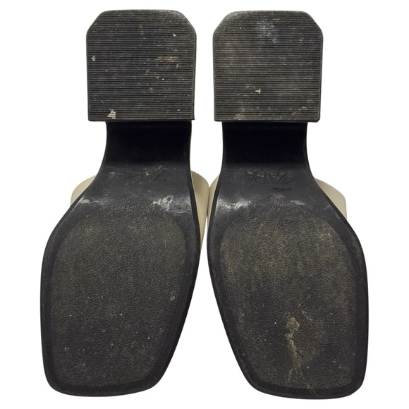 Zara Chunky Mule Heeled Platform Sandals Square Toe Cream EU 37 - Picture 7 of 8